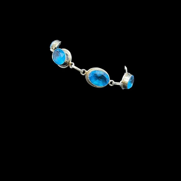 Blue Gemstone Silver Tone Bracelet Mermaidcore Beachcore Coastal Vacation Boho - Picture 4 of 8